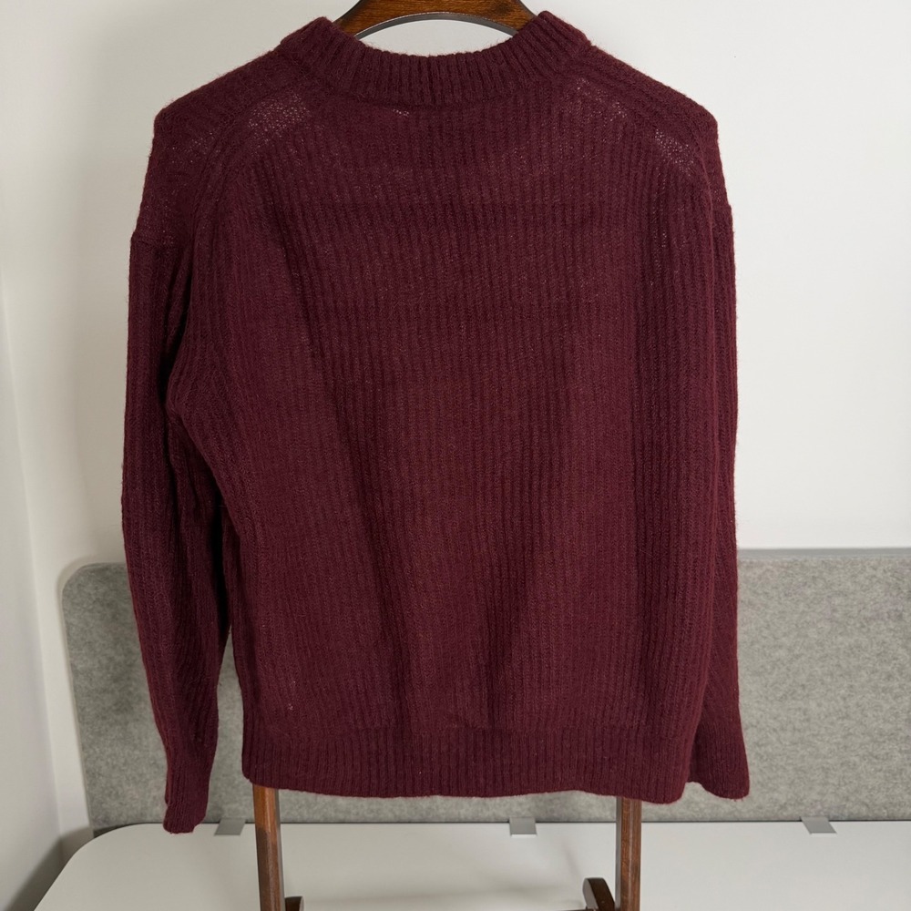 Everlane The Alpaca Crew Sweater Burgundy Ribbed Knit Wool Blend Small - Picture 2 of 9